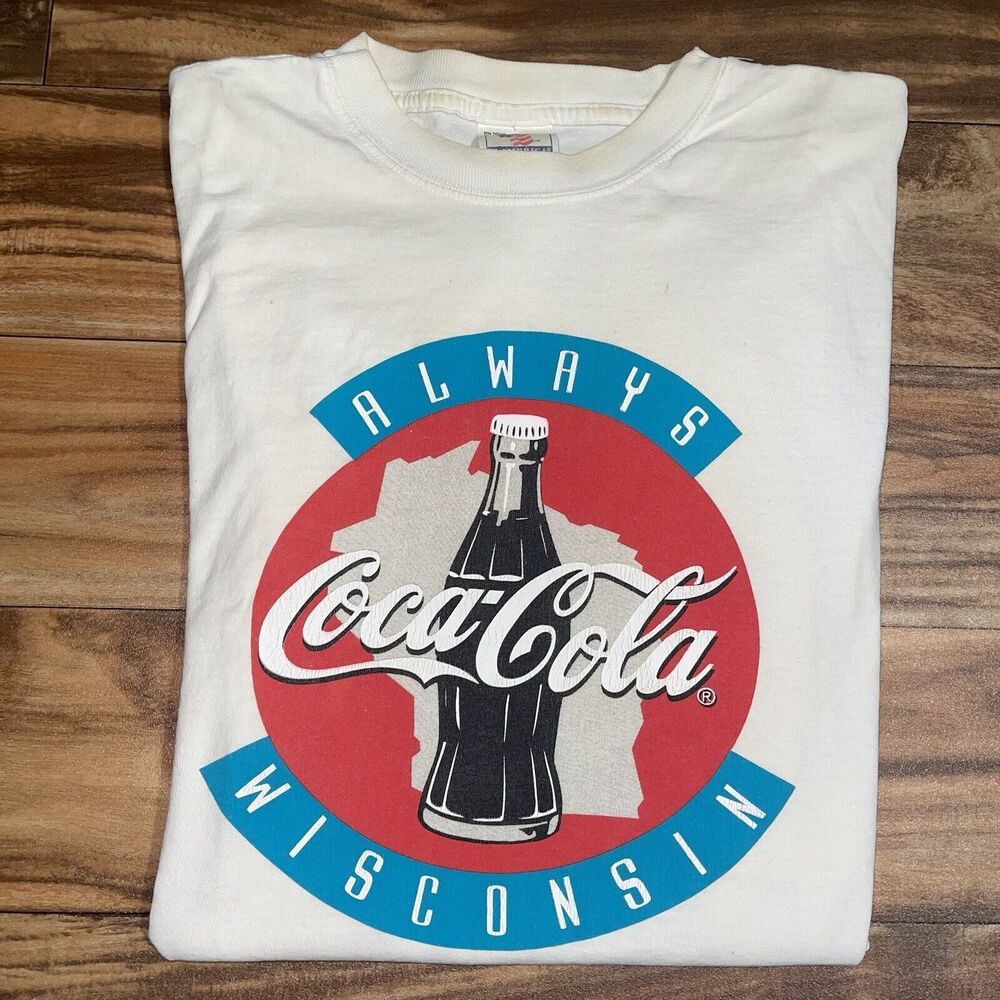 Vintage Coca-Cola Shirt Mens XL 90's White Wisconsin Proud Retro Soda Promo